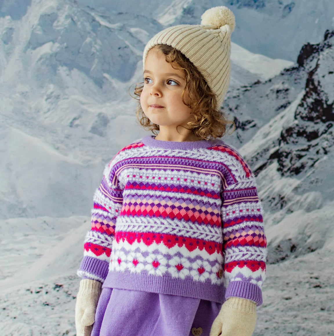 Souris Mini Purple Patterned Knit Sweater - Baby