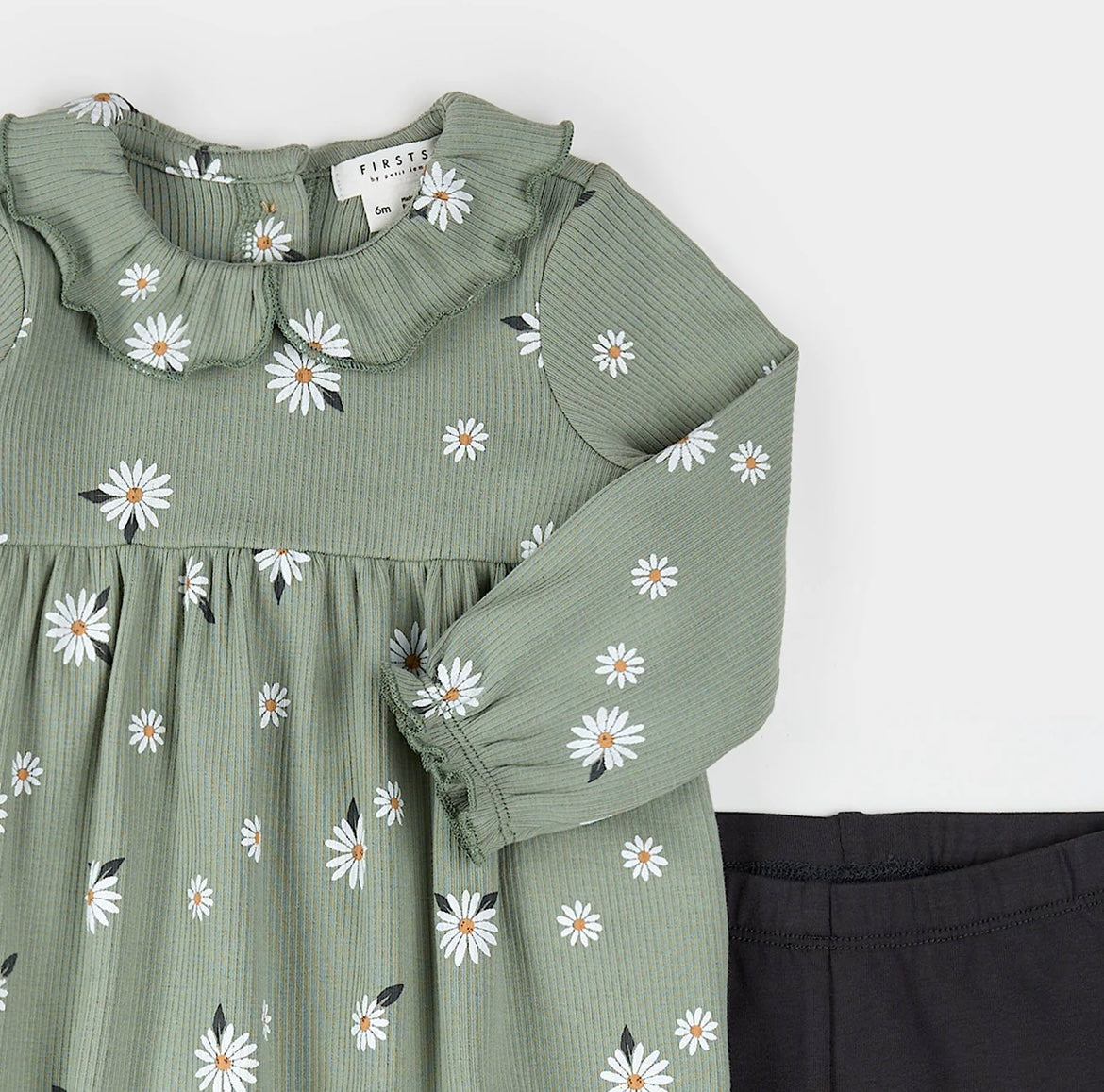 Petit Lem Daisy Print Ribbed Dress Set