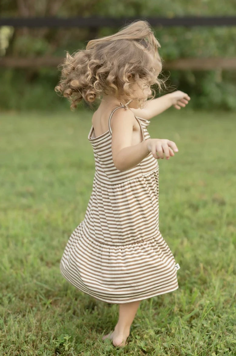 Bambi & Birdie Kids Twirl Dress - Caramel Stripe