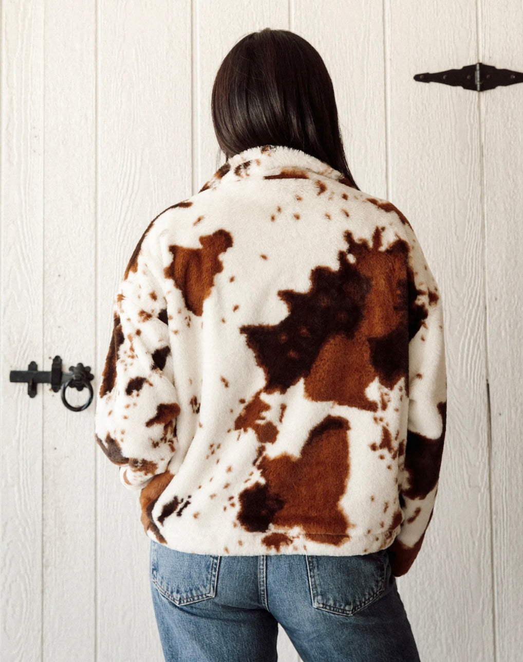 Brunette the Label Cow Print Half Zip