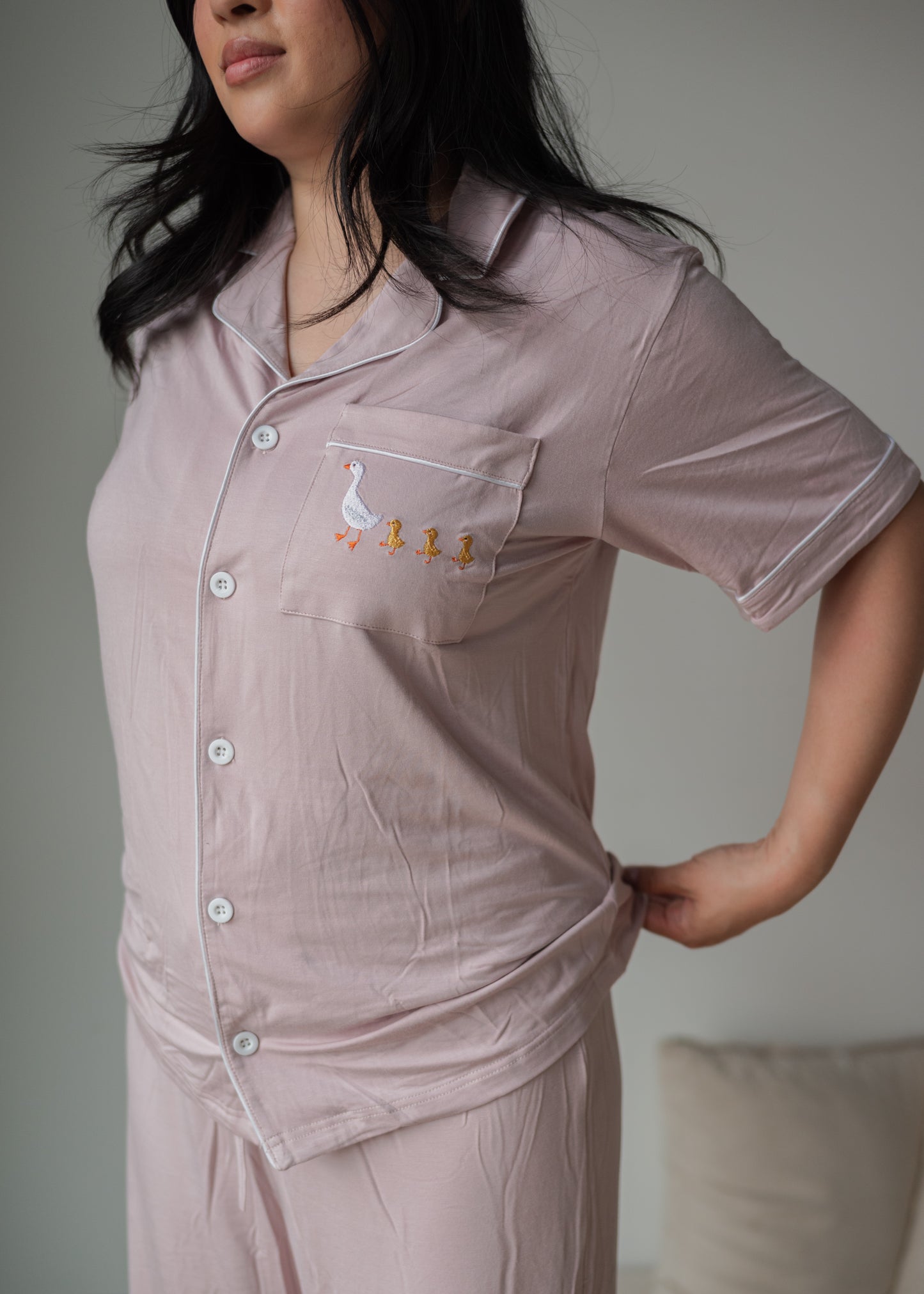 Roobear Mama Goose Embroidered Pj Set - Petal Pink