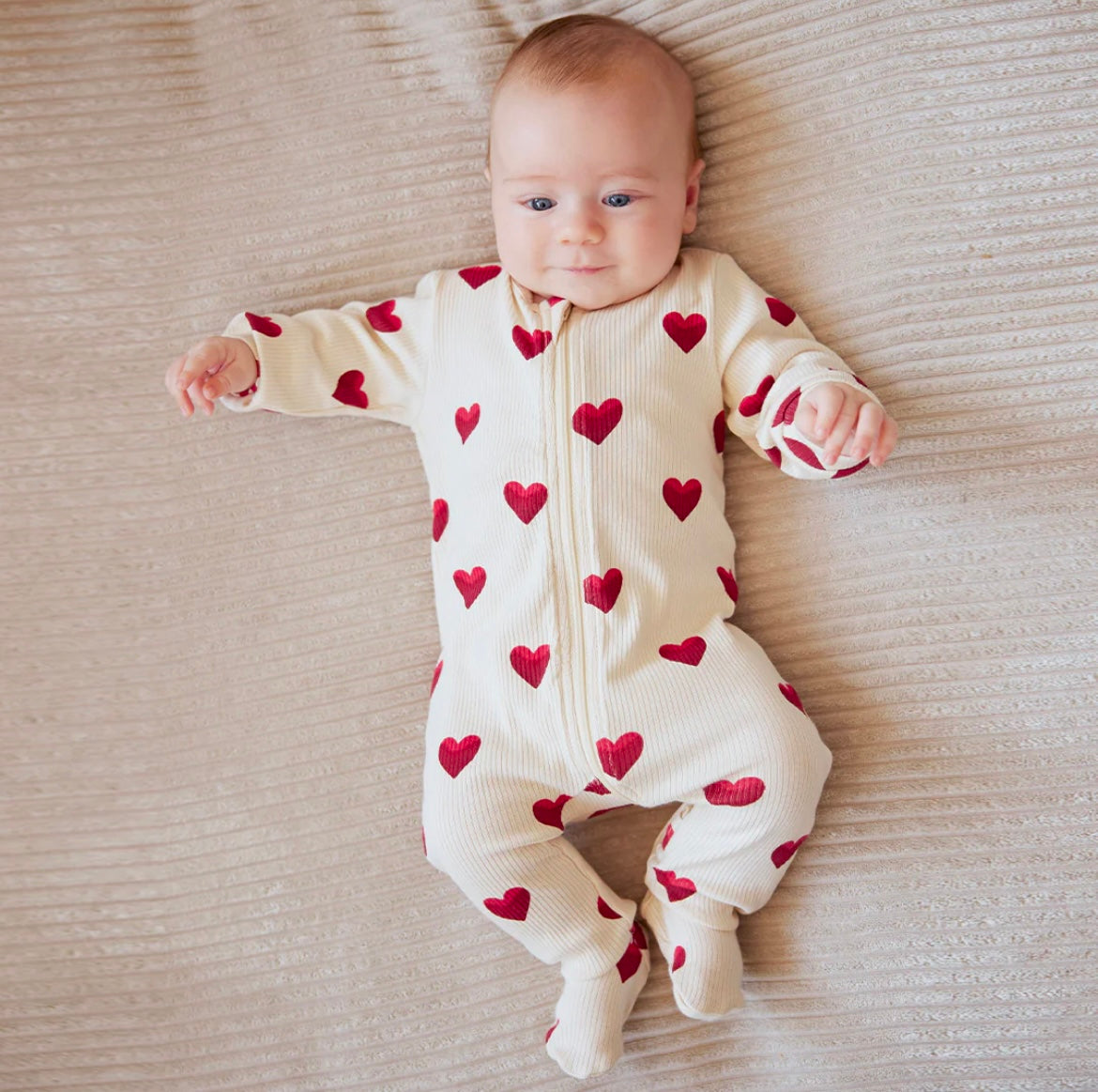 Petit Lem Hearts Ribbed Sleeper