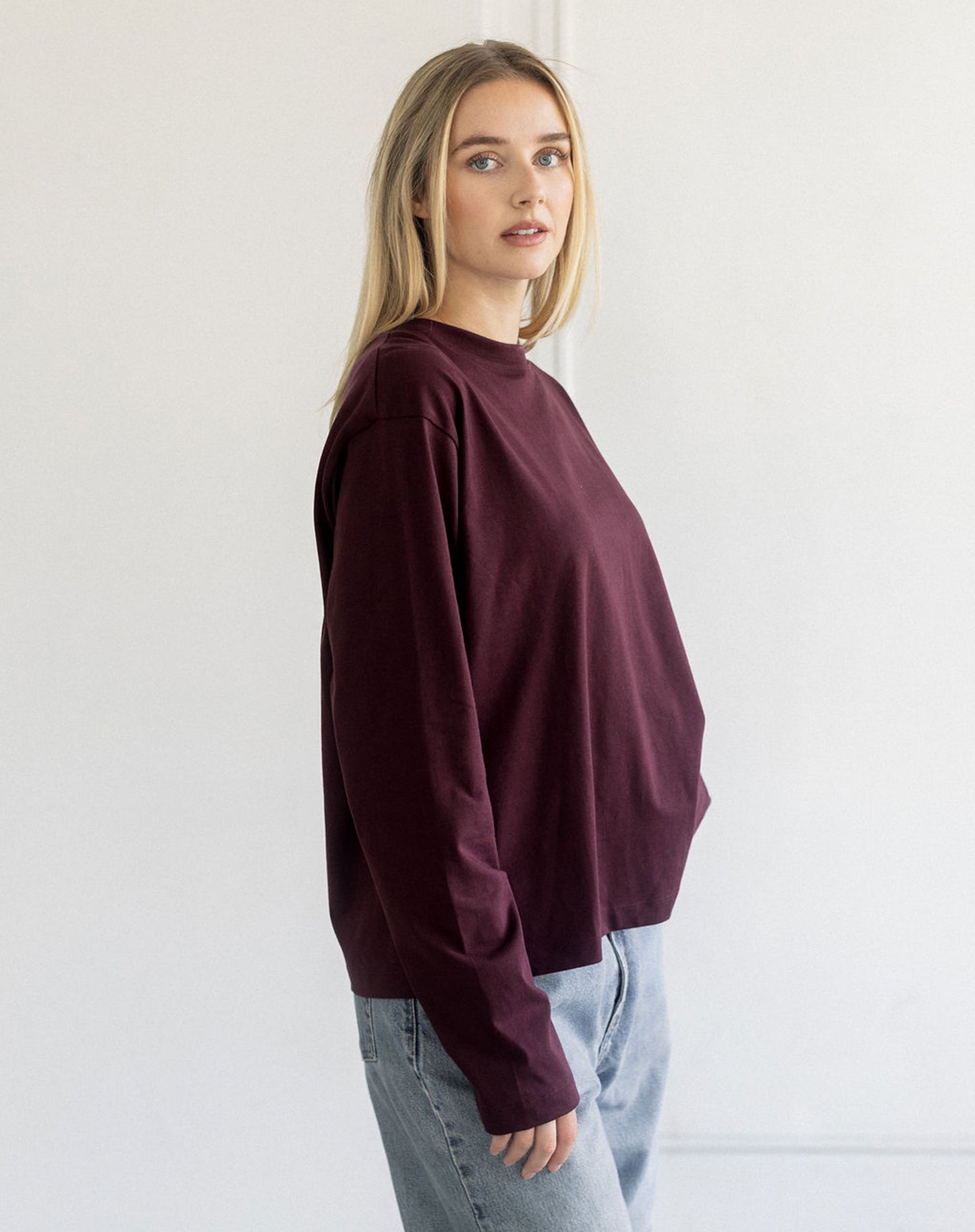 Brunette the Label Long Sleeve Boxy Tee - Plum
