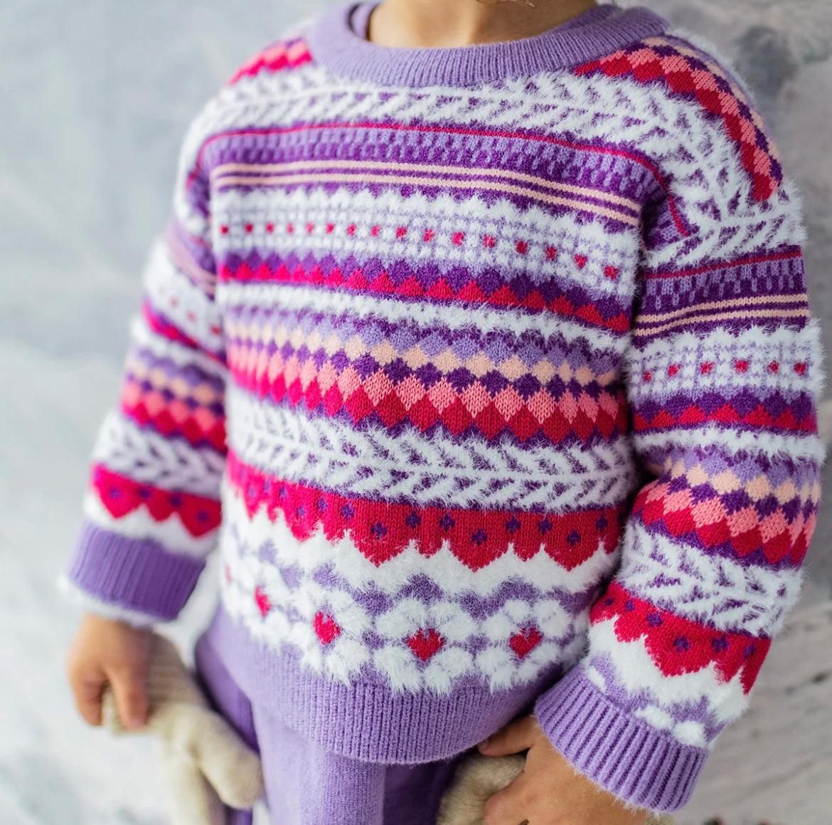 Souris Mini Purple Patterned Knit Sweater - Baby