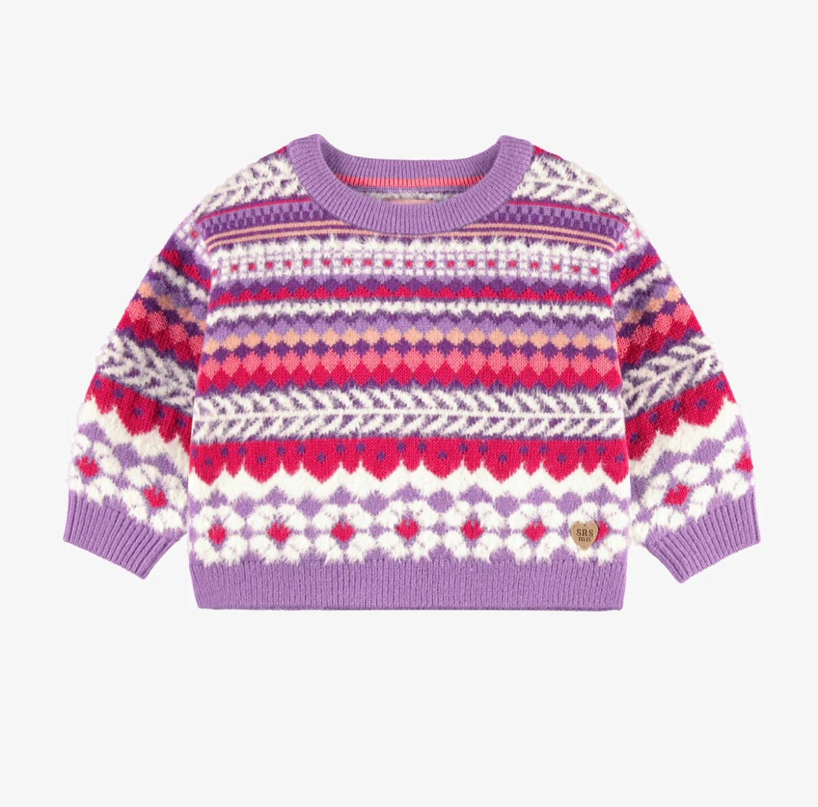 Souris Mini Purple Patterned Knit Sweater - Baby