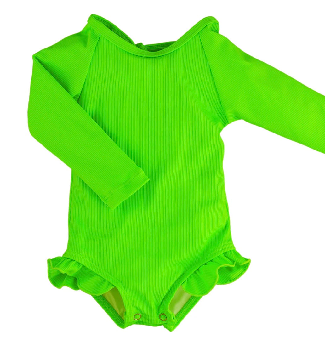 Current Tyed Ribbed Ruffle Rashguard - Green Gecko