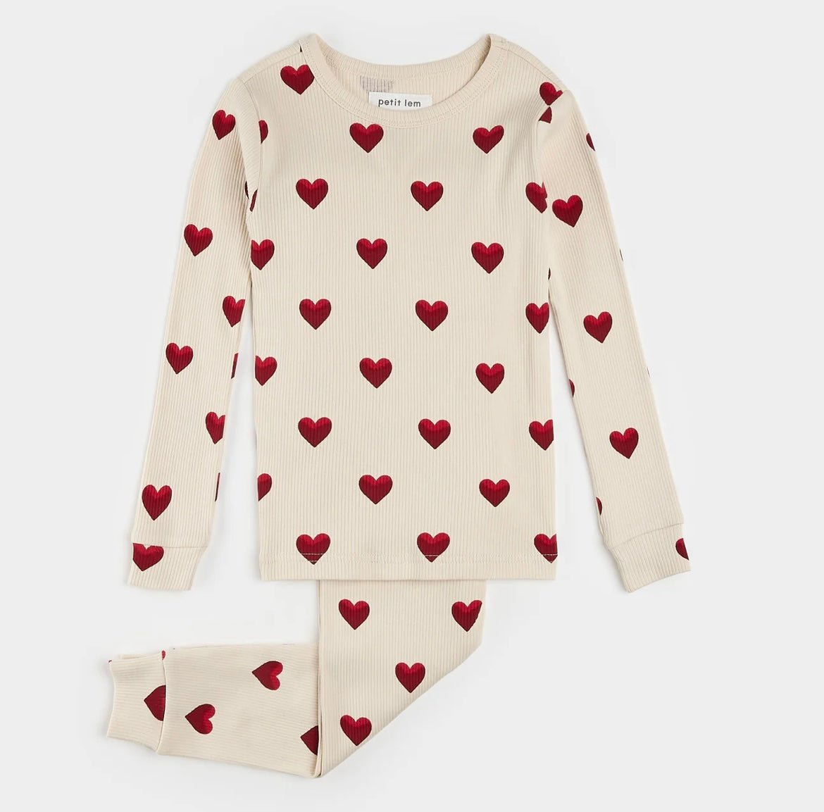 Petit Lem Heart Print Ribbed PJ Set