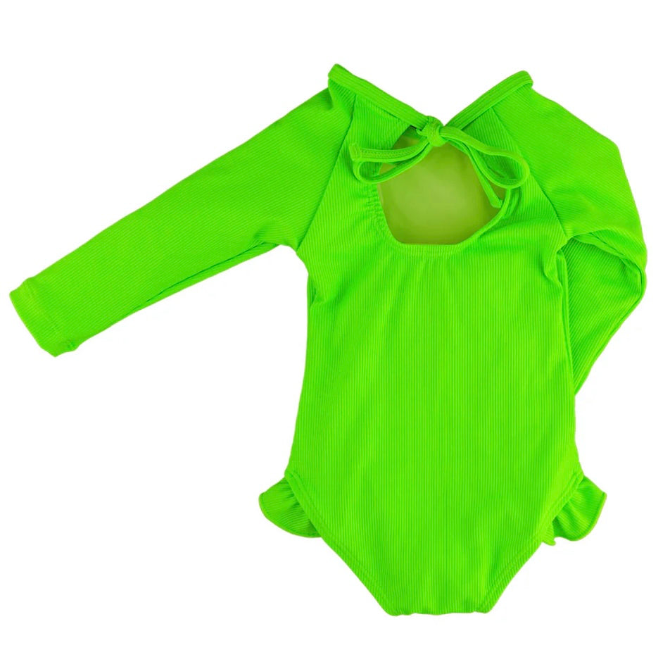 Current Tyed Ribbed Ruffle Rashguard - Green Gecko