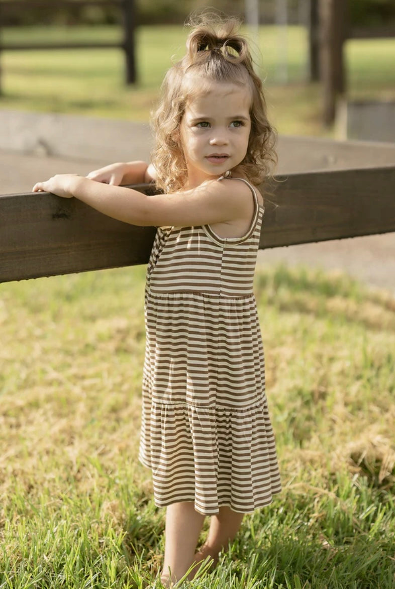 Bambi & Birdie Kids Twirl Dress - Caramel Stripe
