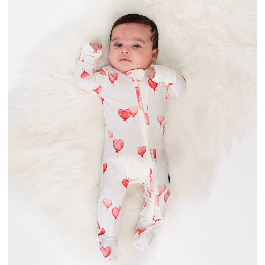 Belan.J Footed Zipper Sleeper - Heart Balloons
