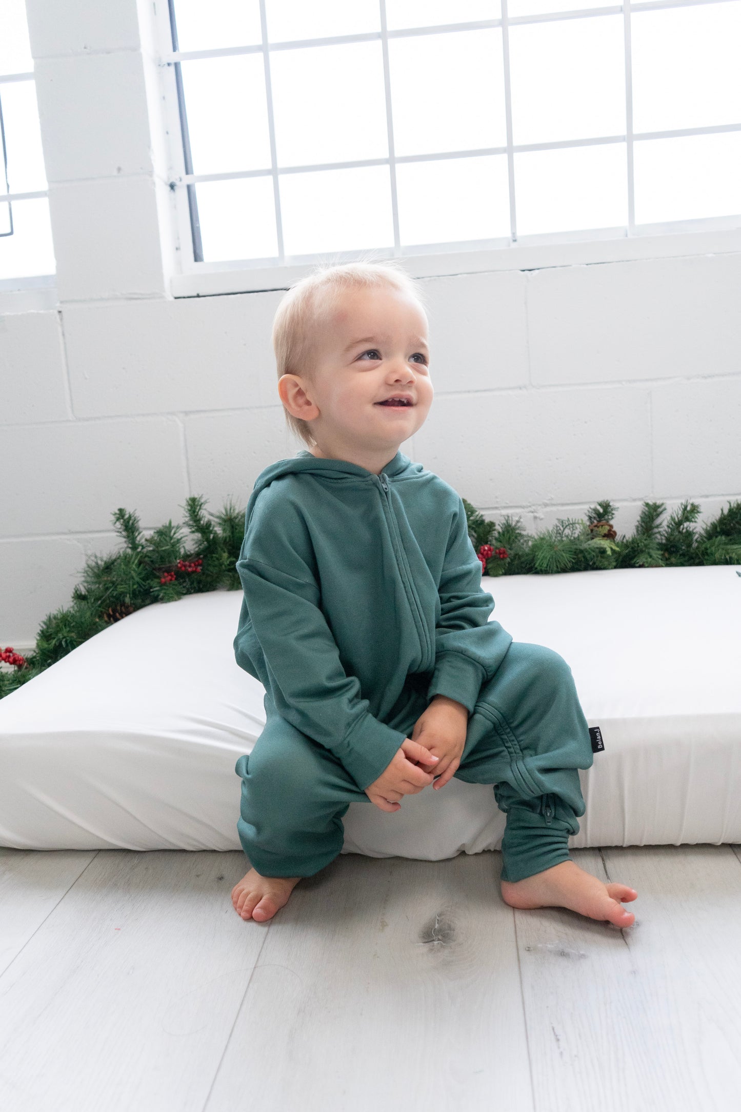 Belan.J Baggy Hoodie Zipper Jumpsuit - Leafy Green
