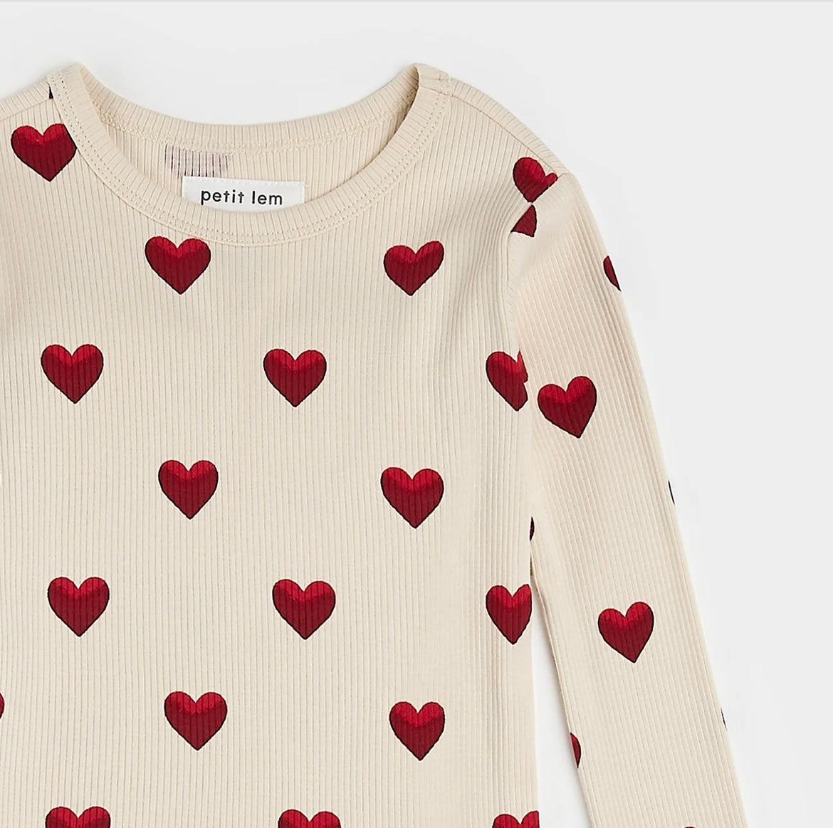 Petit Lem Heart Print Ribbed PJ Set