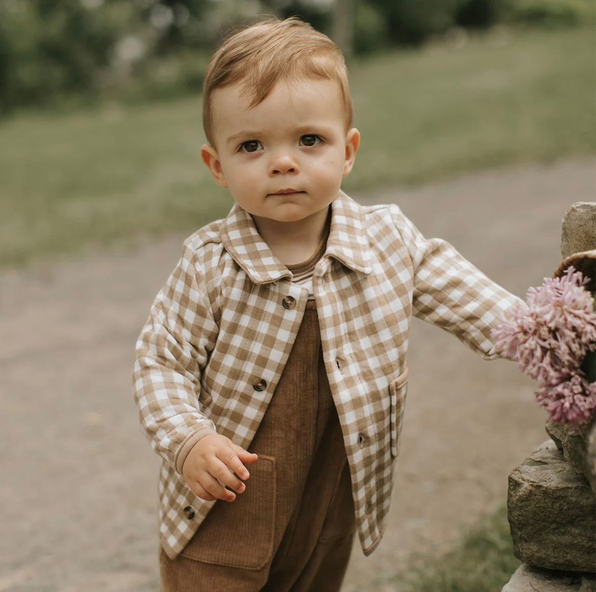 Petit Lem Gingham Quilted Cardigan