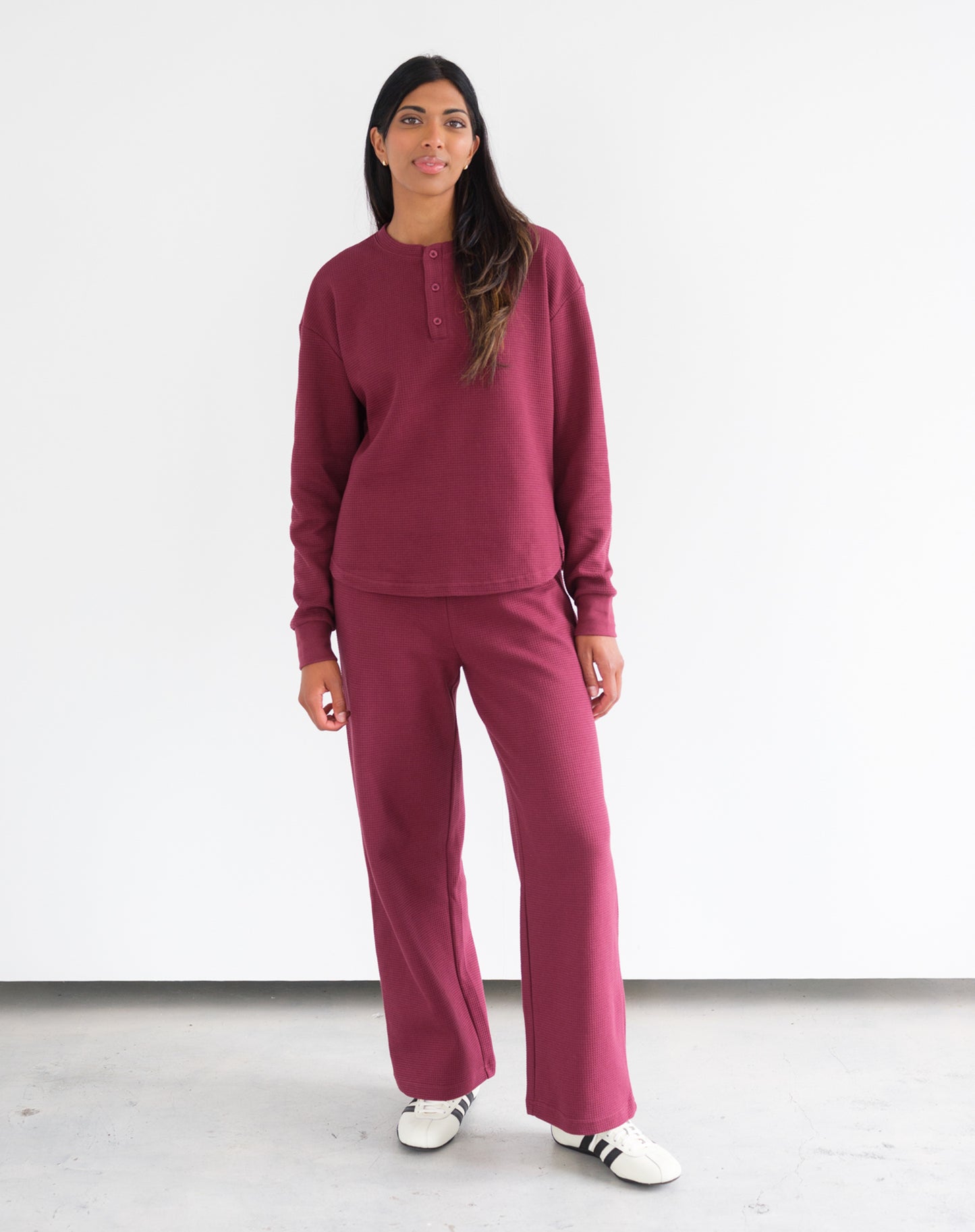Brunette the Label Waffle Henley - Burgundy