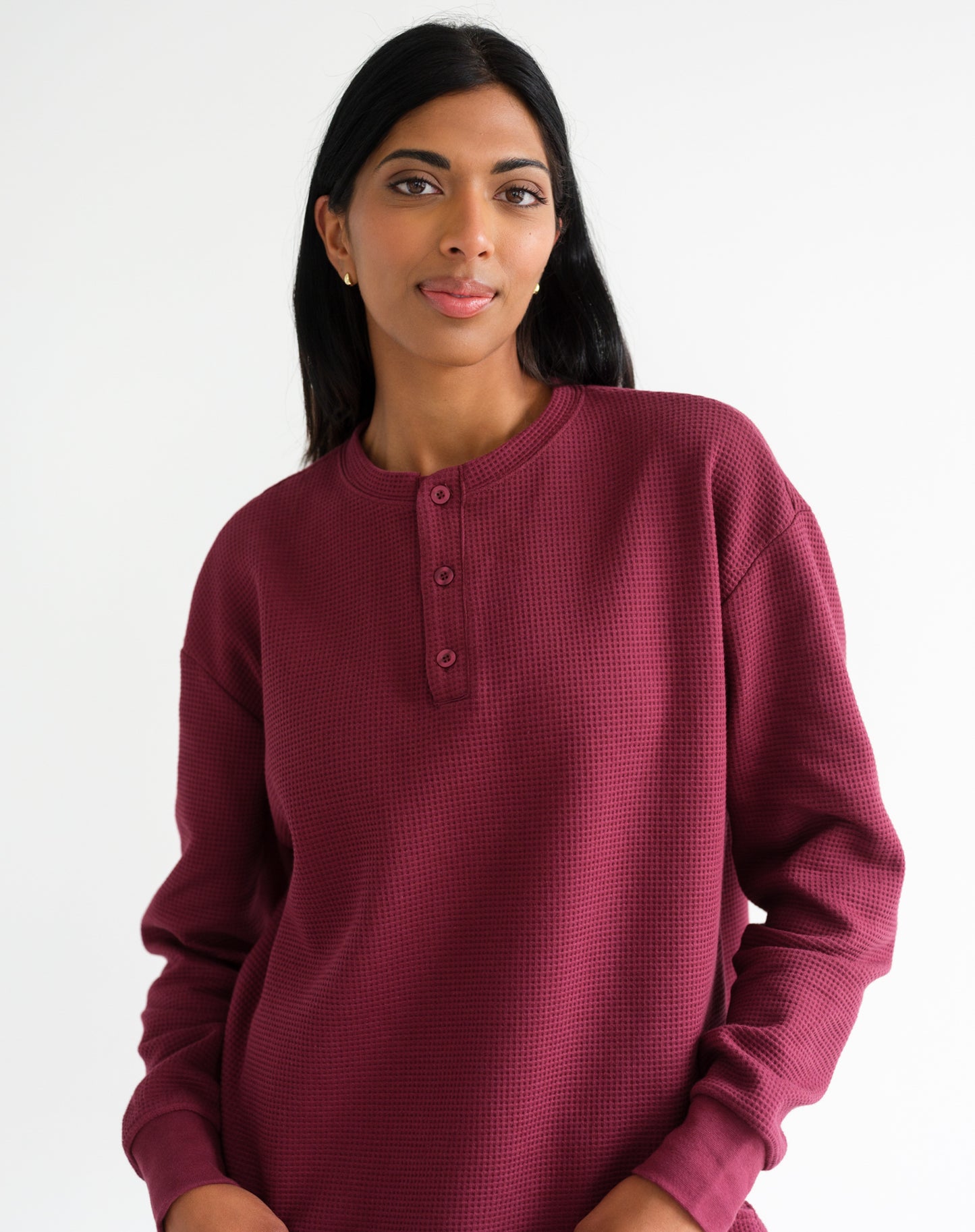 Brunette the Label Waffle Henley - Burgundy
