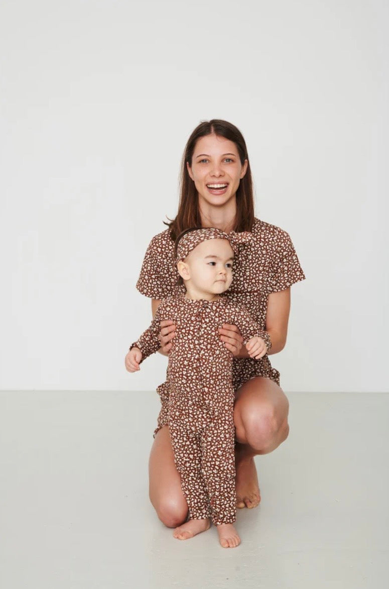 Bambi & Birdie Zipper Sleeper - Brown Floral