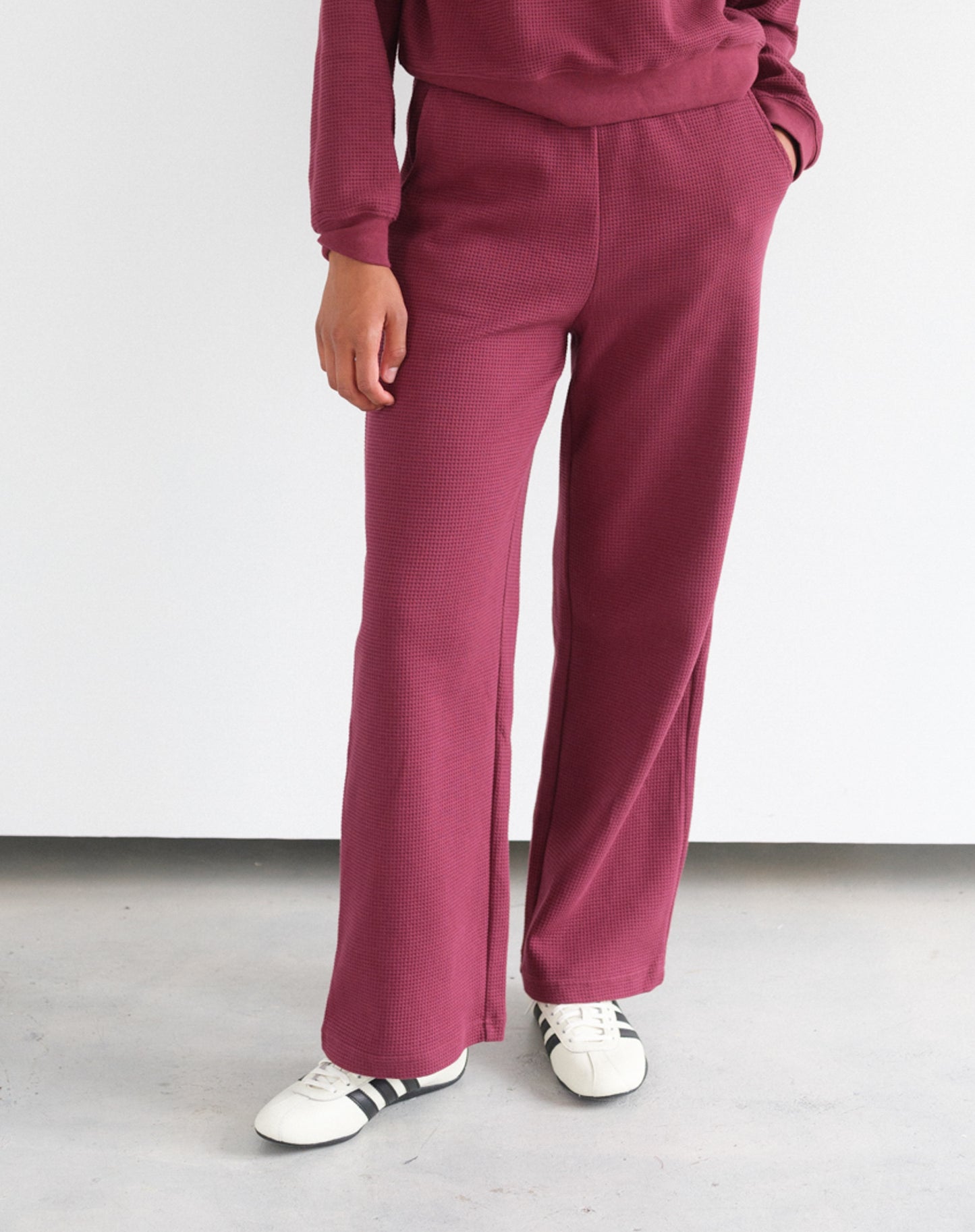 Brunette the Label Waffle Wide Leg Pant - Burgundy