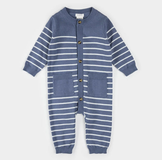 Petit Lem Knit Blue Striped One Piece