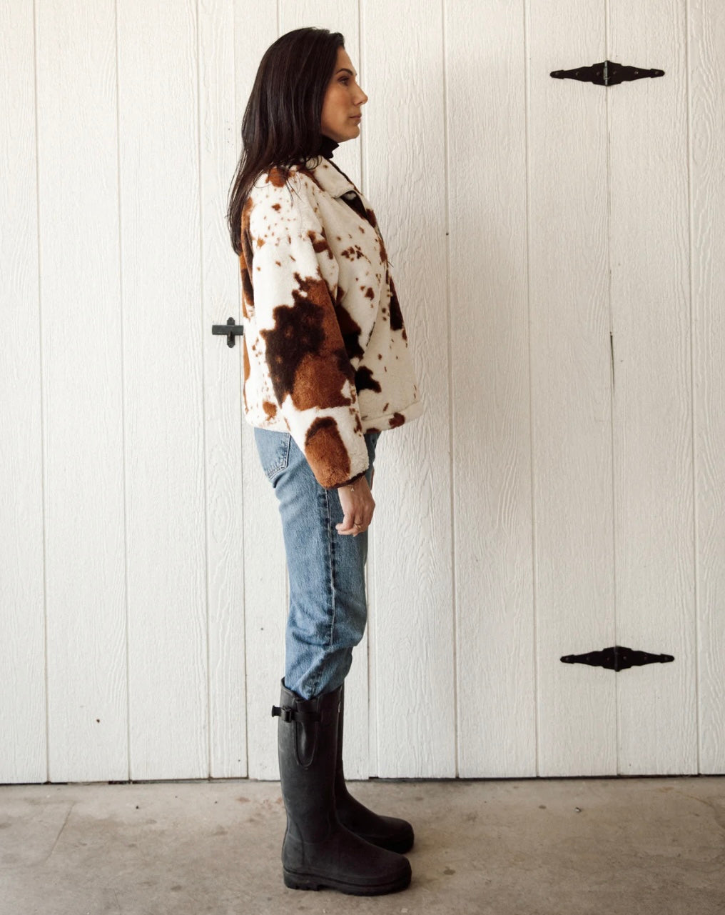 Brunette the Label Cow Print Half Zip