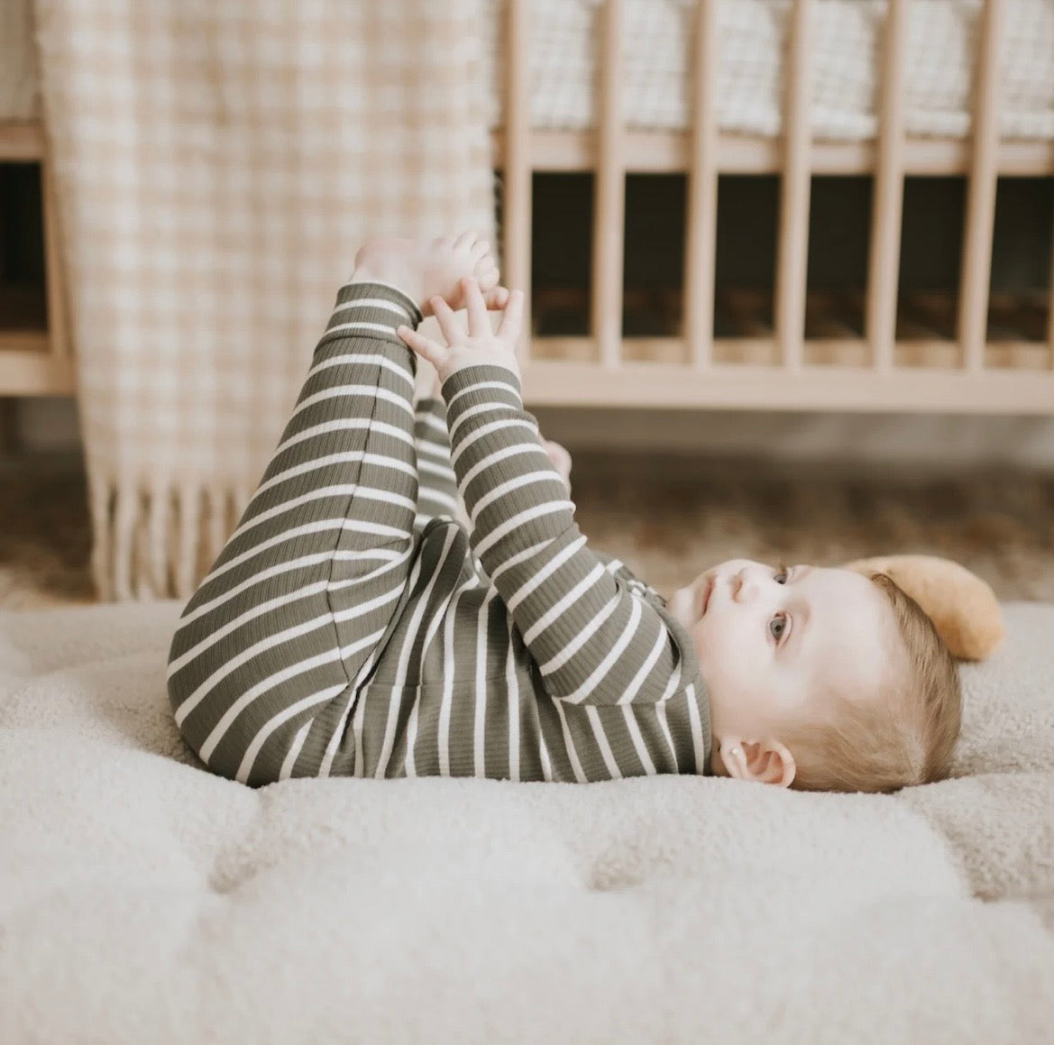 Petit Lem Striped Modal Ribbed Sleeper - Farm Green