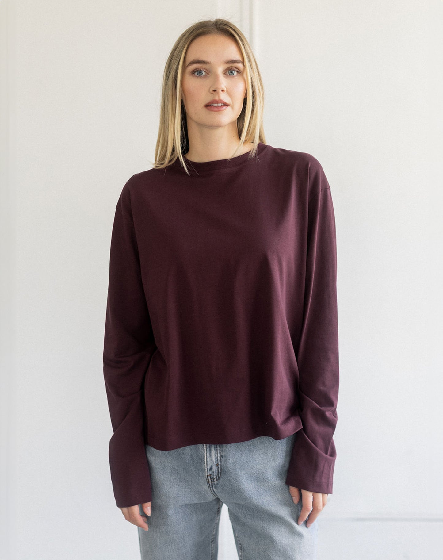 Brunette the Label Long Sleeve Boxy Tee - Plum