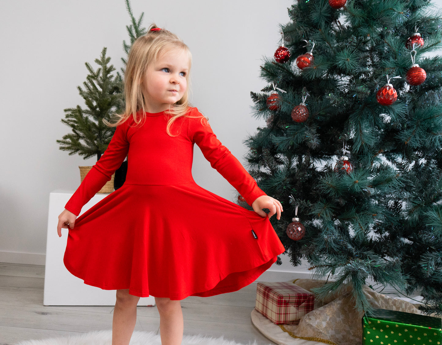 Belan.J Long Sleeve Twirl Dress - Santa Red