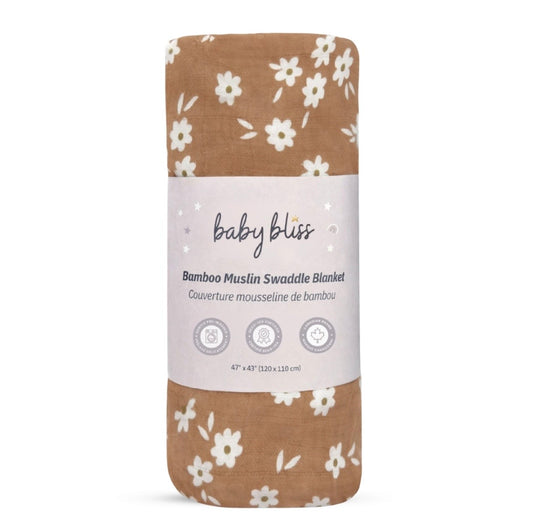 Baby Bliss Bamboo Muslin Swaddle - Cinnamon Daisy