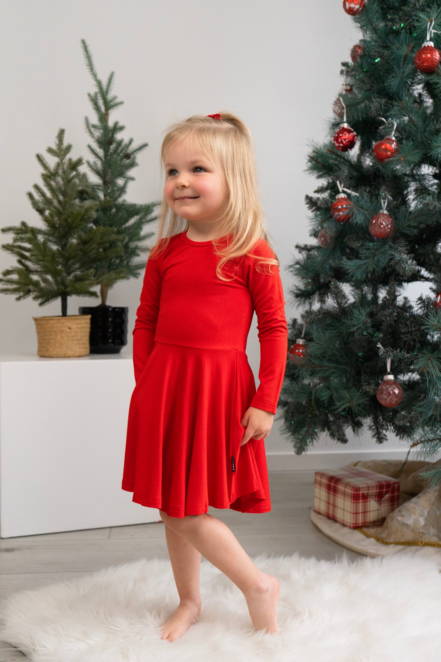 Belan.J Long Sleeve Twirl Dress - Santa Red