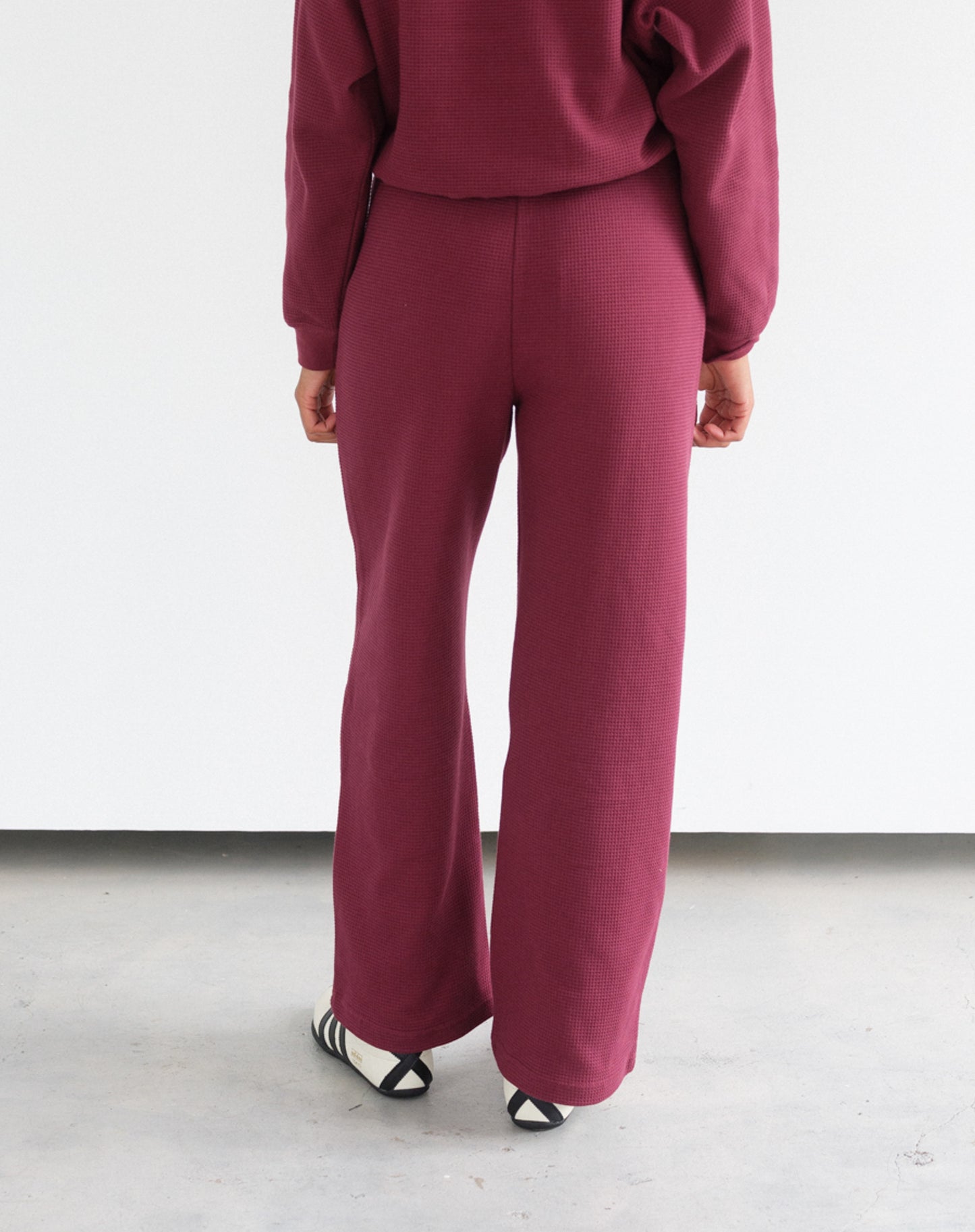 Brunette the Label Waffle Wide Leg Pant - Burgundy