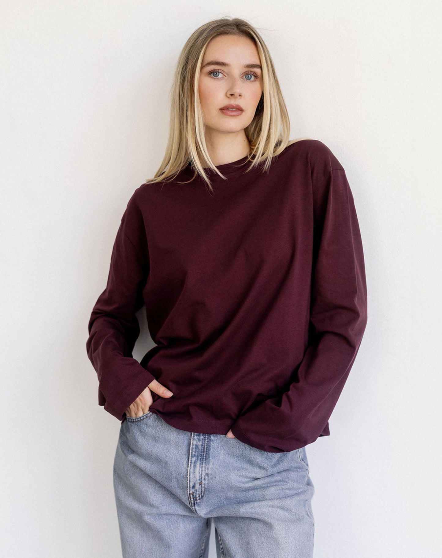 Brunette the Label Long Sleeve Boxy Tee - Plum