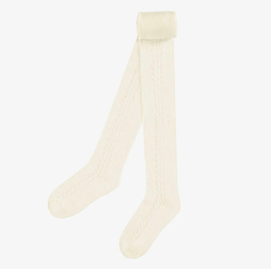 Souris Mini Cream Tights with Pointelle Pattern