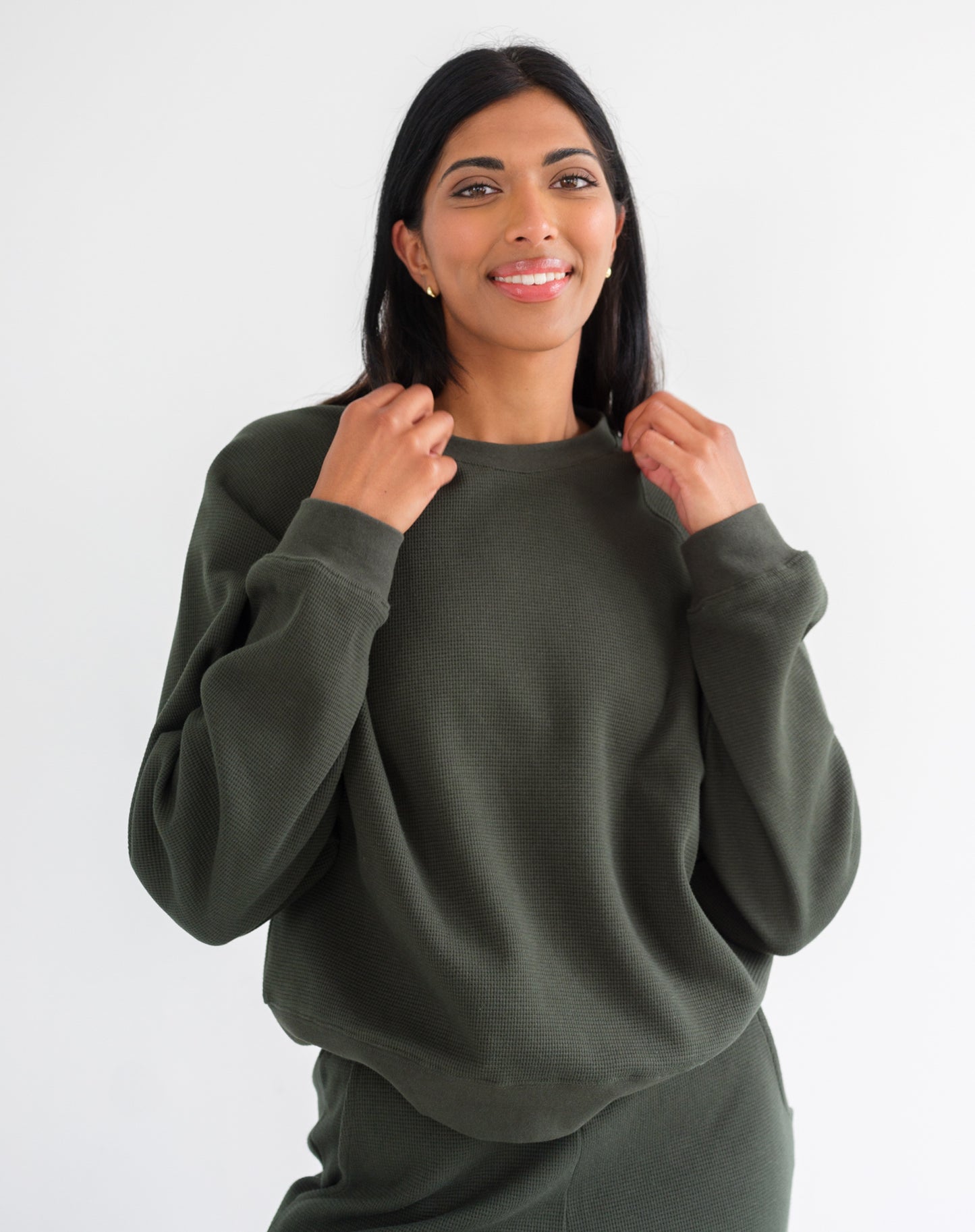 Brunette the Label Waffle Raglan Top - Forest