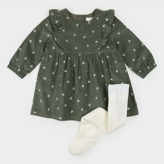 Sweet Floral Corduroy Dress Set