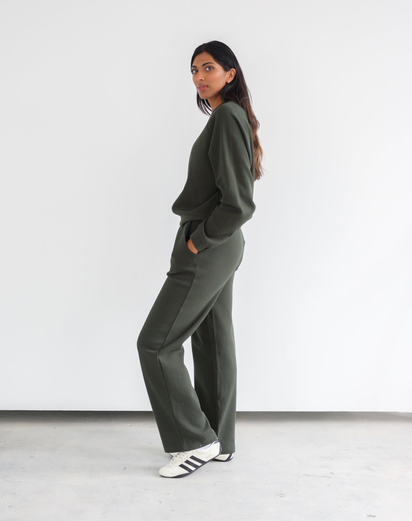 Brunette the Label Waffle Raglan Top - Forest