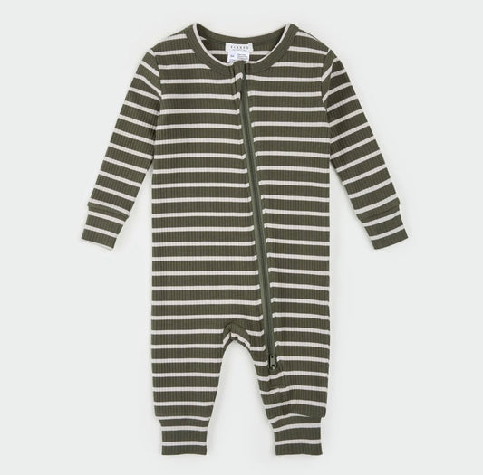 Petit Lem Striped Modal Ribbed Sleeper - Farm Green