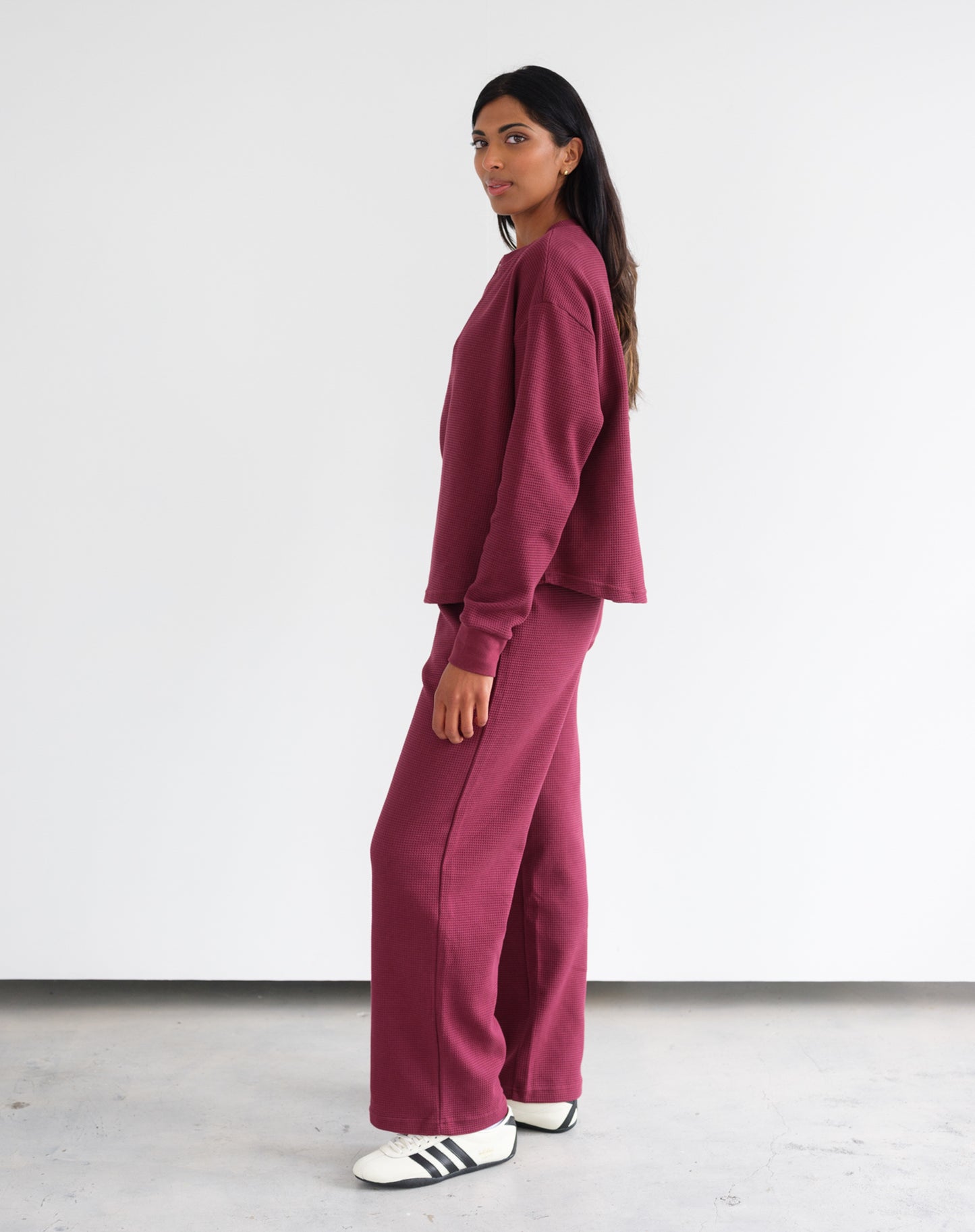 Brunette the Label Waffle Wide Leg Pant - Burgundy