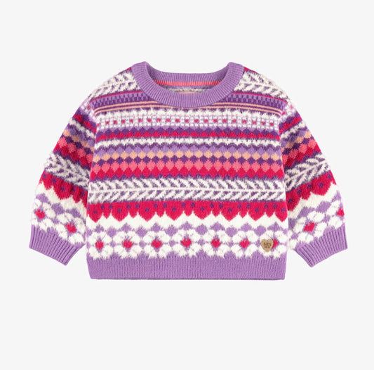 Souris Mini Purple Patterned Knit Sweater - Baby