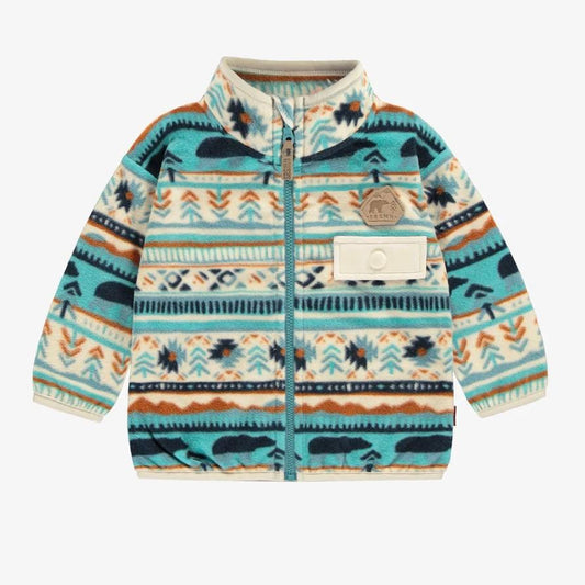 Souris Mini Patterned Fleece Jacket - Turquoise