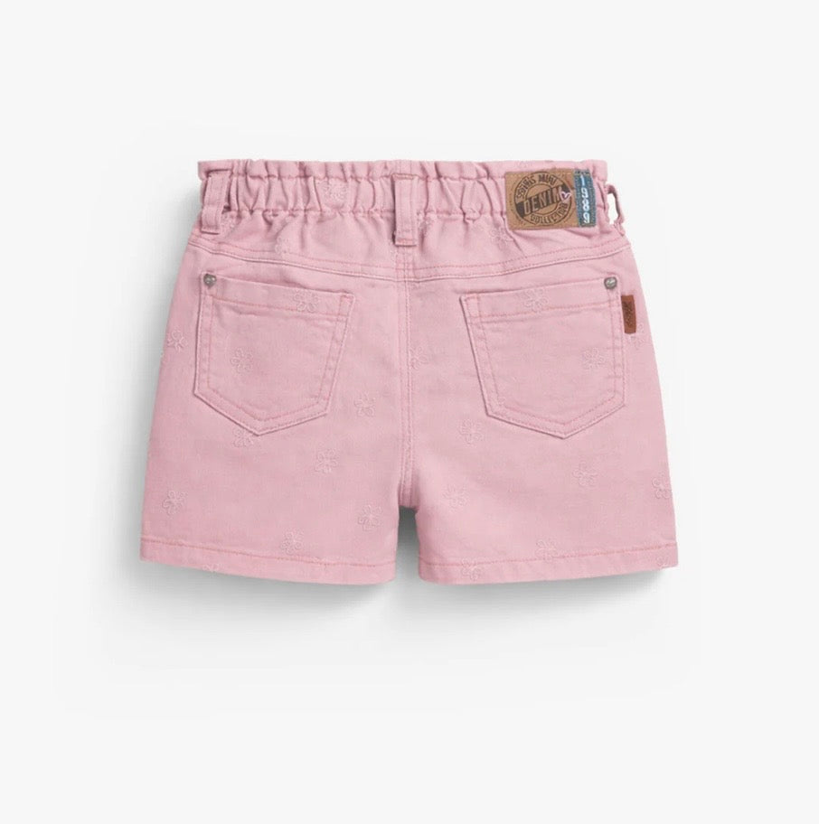Souris Mini Floral Embroidered Pink Denim Shorts