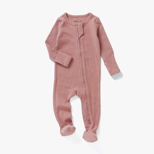 Mila & Co. Ribbed Footie - Vintage Rose