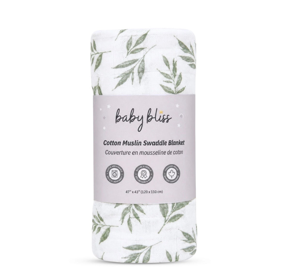 Baby Bliss Muslin Swaddle Blanket - Willow Leaves