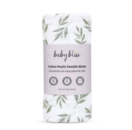 Baby Bliss Muslin Swaddle Blanket - Willow Leaves