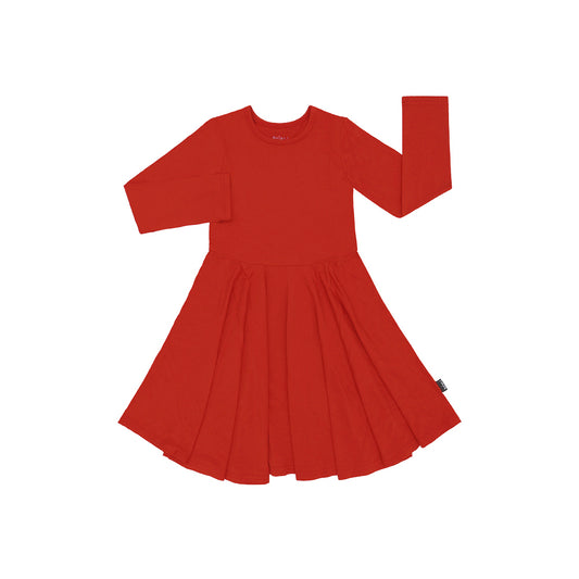 Belan.J Long Sleeve Twirl Dress - Santa Red