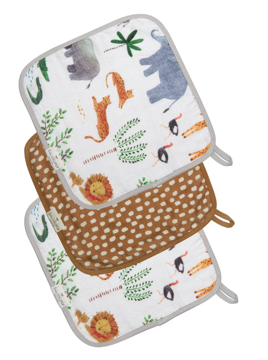 Loulou Lollipop Muslin Washcloth 3 pc Set - Safari