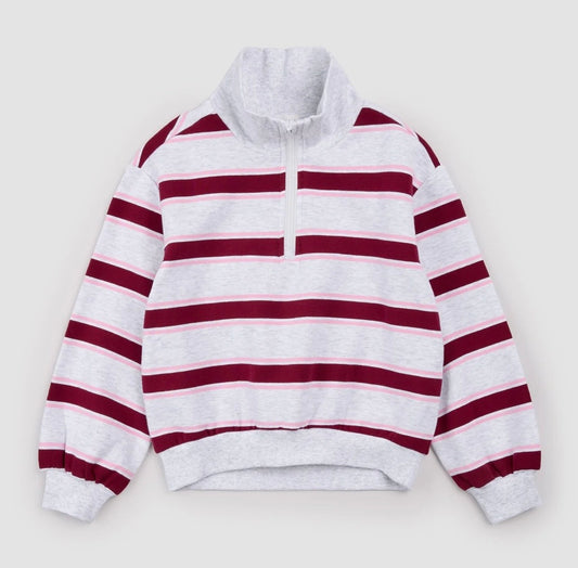 Pink Stripe Quarter Zip Pullover