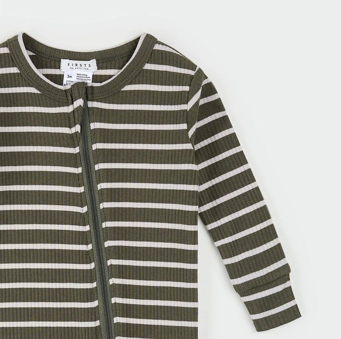 Petit Lem Striped Modal Ribbed Sleeper - Farm Green