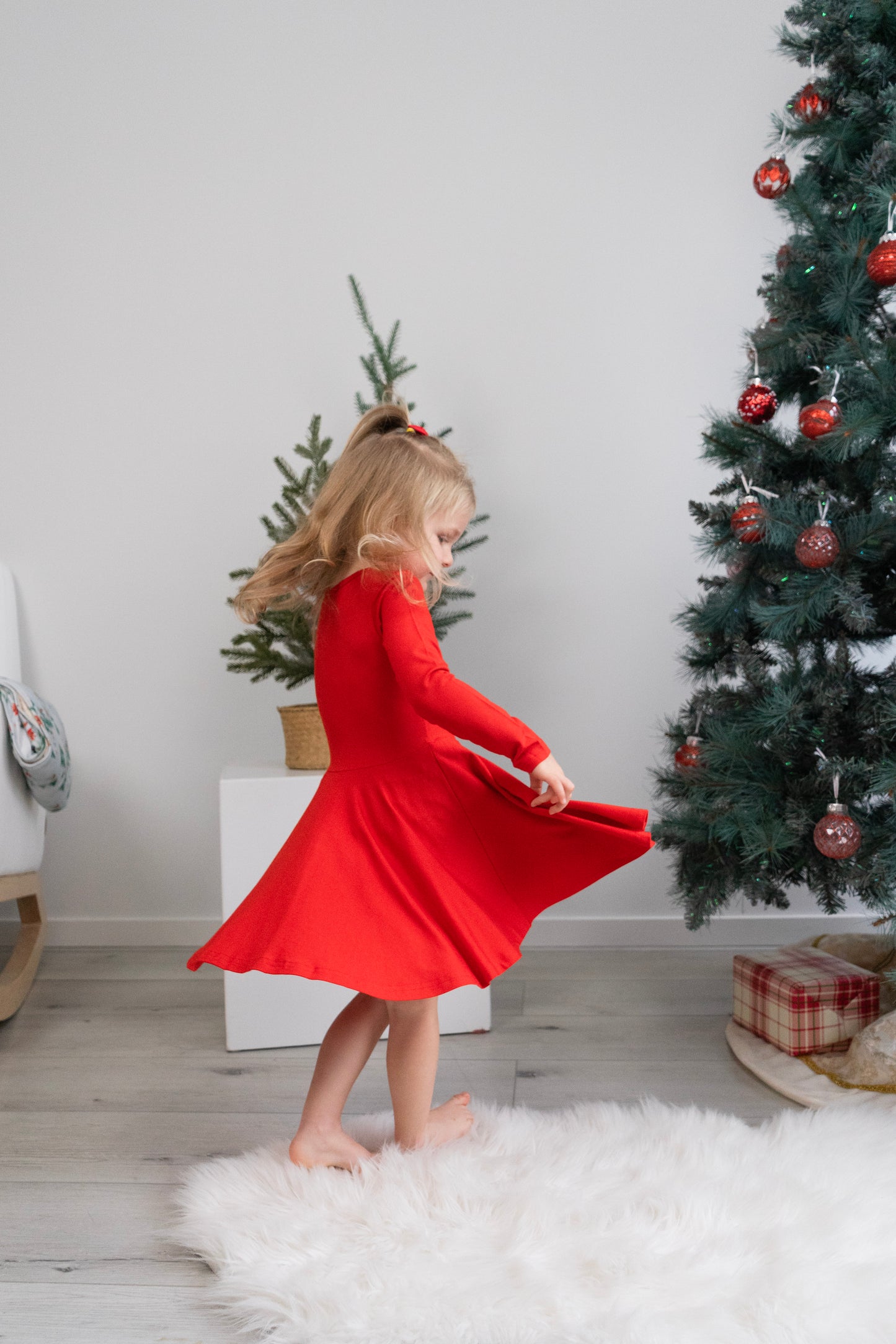 Belan.J Long Sleeve Twirl Dress - Santa Red