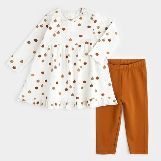 Petit Lem Pumpkin Modal Rib Dress Set