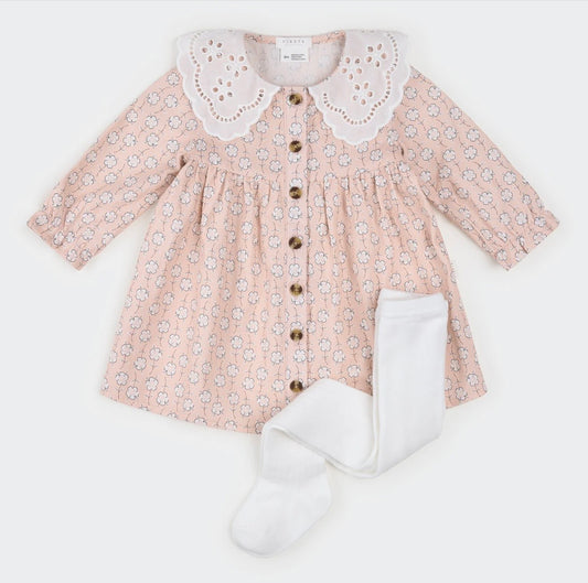 Petit Lem Winter Blooms Brushed Twill Dress Set