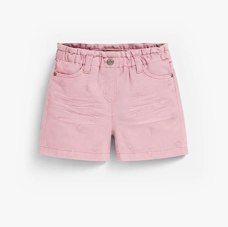 Souris Mini Floral Embroidered Pink Denim Shorts